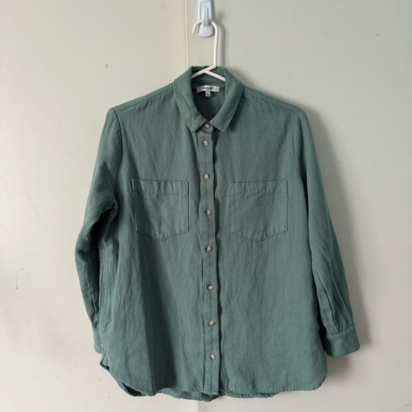 Madewell Drapey Moleskin Button-Down Shirt Size Small Pale Eucalyptus - Picture 2 of 11